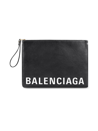 Shop Balenciaga Women's Cash Large Pouch With Handle In Black White