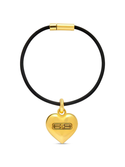 Shop Balenciaga Women's Bb Icon Heart Bracelet In Gold Black