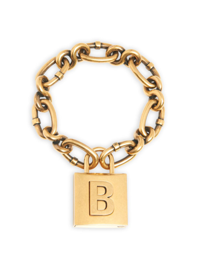 Shop Balenciaga Women's Lock Chain Bracelet In Antique Gold