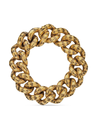 Shop Balenciaga Women's Logo Bracelet In Antique Gold