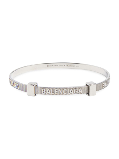 Shop Balenciaga Women's Logo Hoop Bangle In Shiny Silver