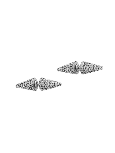Shop Balenciaga Women's Cagole Spike Earrings In Silver Crystal