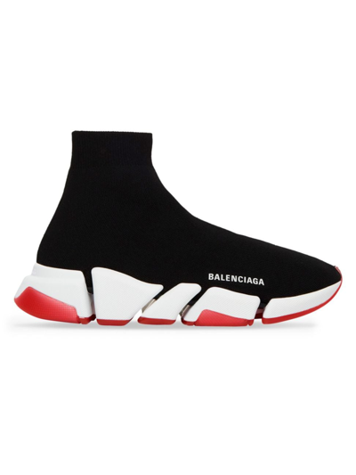 Shop Balenciaga Men's Speed 2.0 Clear Sole Recycled Knit Sneakers In Black Red