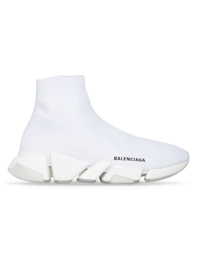Shop Balenciaga Men's Speed 2.0 Clear Sole Recycled Knit Sneakers In White
