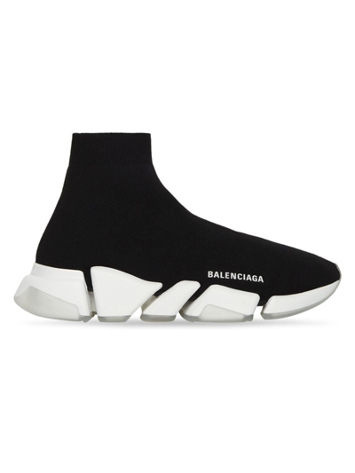 Shop Balenciaga Men's Speed 2.0 Clear Sole Recycled Knit Sneakers In Black White