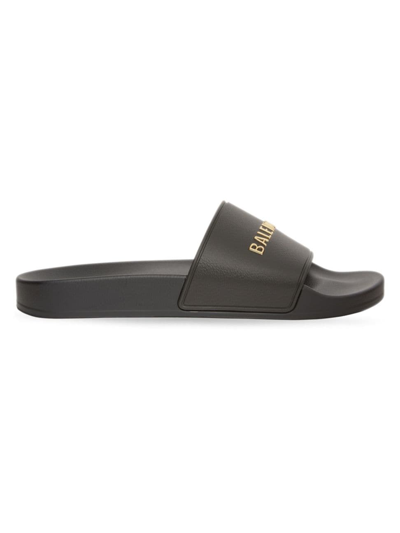 Shop Balenciaga Men's Pool Slide Sandal In Black Gold