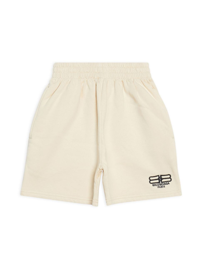 Shop Balenciaga Kid's Bb Paris Icon Jogging Shorts In Cream Black