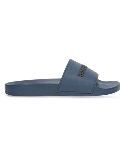 Shop Balenciaga Men's Pool Slide Sandal In Stone Blue Black