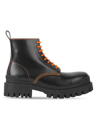 Shop Balenciaga Men's Strike 20mm Lace-up Boot In Black Fluo Orange