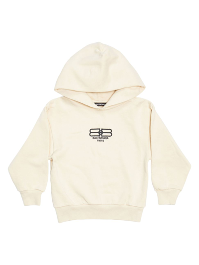 Shop Balenciaga Kid's Bb Paris Icon Hoodie In Cream Black