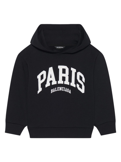 Shop Balenciaga Kids Cities Paris Hoodie In Black White