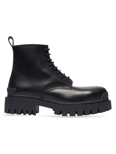 Shop Balenciaga Men's Strike Lace-up Boot In Black