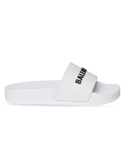 Shop Balenciaga Kid's Pool Slide Sandal In White Black