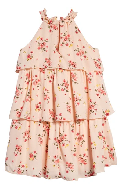 Shop Ava & Yelly Kids' Floral Tiered Halter Dress In Pink
