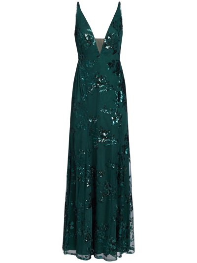 Shop Marchesa Notte Bridesmaids Sequin-embellished Plunge Gown In Green