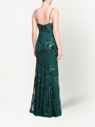 Shop Marchesa Notte Bridesmaids Sequin-embellished Plunge Gown In Green