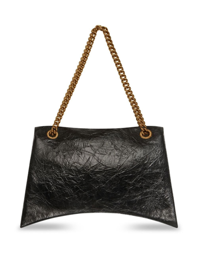 Shop Balenciaga Crush Logo-plaque Leather Shoulder Bag In Black