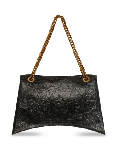 Balenciaga Crush Large Crinkled Leather Chain Shoulder Bag In Black