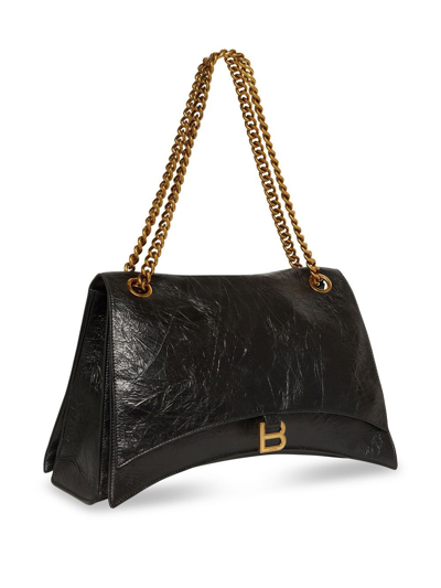 Balenciaga Crush Large Crinkled Leather Chain Shoulder Bag In Black