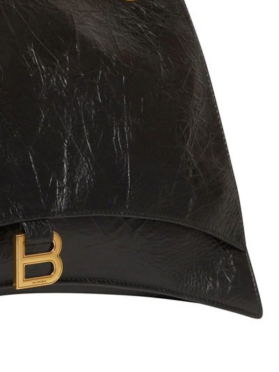 Balenciaga Crush Large Crinkled Leather Chain Shoulder Bag In Black