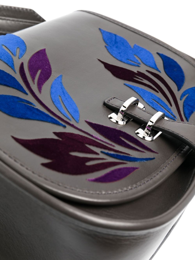 Shop Alberta Ferretti Leaf-print Detail Shoulder Bag In Grey