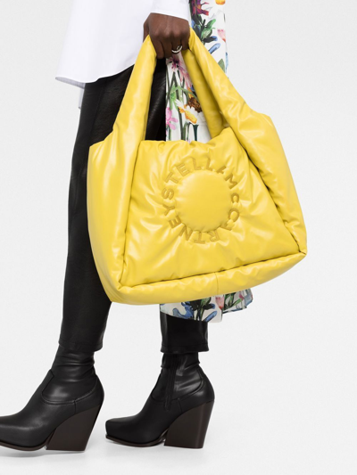 Shop Stella Mccartney Logo Padded Tote Bag In Yellow