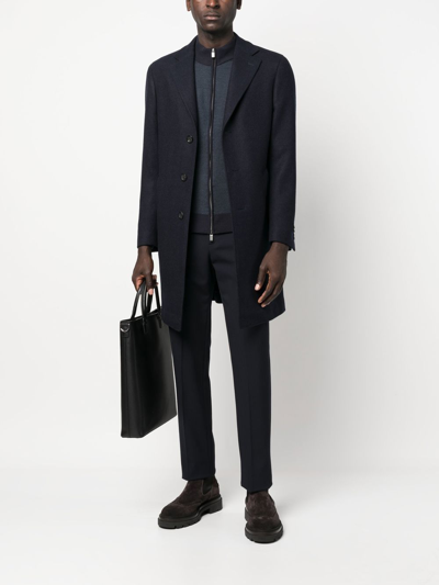Shop Canali Single-breasted Wool Overcoat In Blue