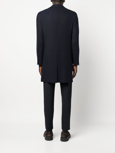 Shop Canali Single-breasted Wool Overcoat In Blue