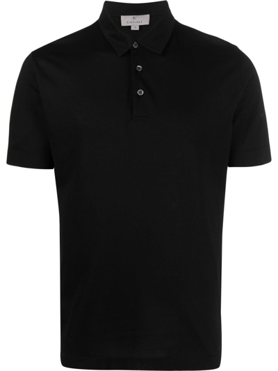 Shop Canali Short-sleeve Cotton Polo Shirt In Black