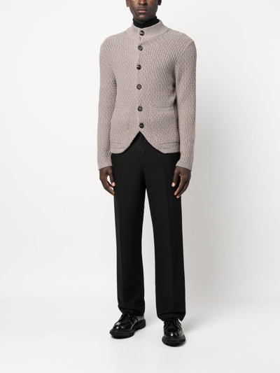 Canali Textured-knit Merino Wool Cardigan In Neutrals