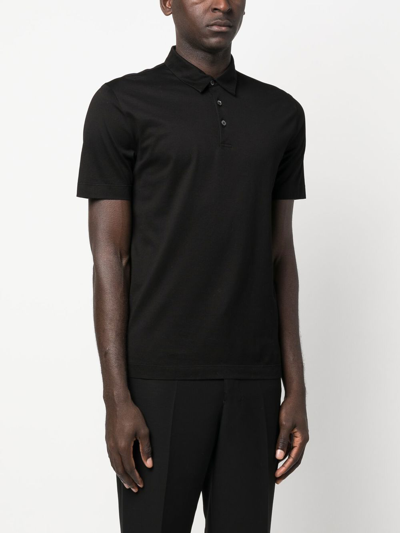 Shop Canali Short-sleeve Cotton Polo Shirt In Black