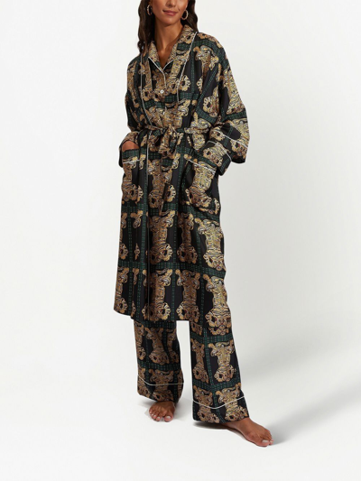 Shop La Doublej Tiger-print Silk Robe In Black