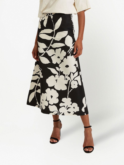 Shop La Doublej A-long Floral-print Midi Skirt In Black