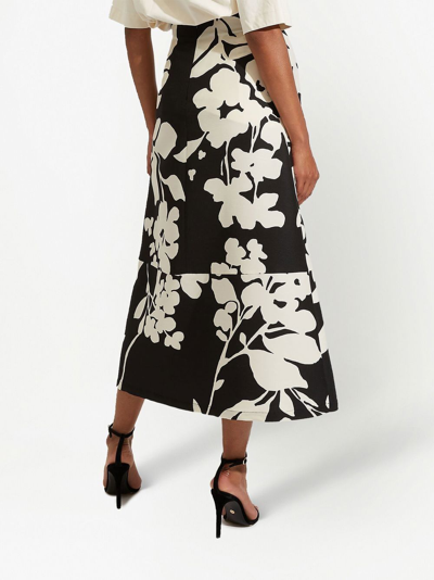 Shop La Doublej A-long Floral-print Midi Skirt In Black