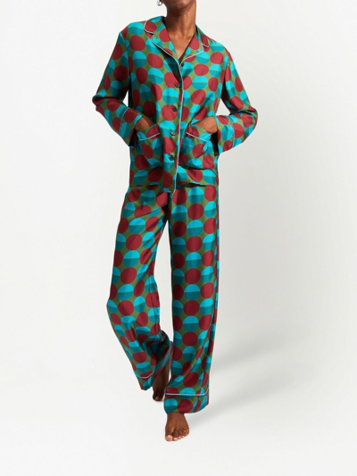 Shop La Doublej Graphic-print Silk Pyjama Set In Blue