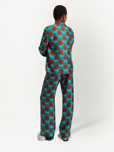 Shop La Doublej Graphic-print Silk Pyjama Set In Blue