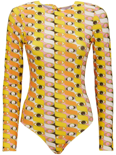 Shop La Doublej Surf Long-sleeved Swimsuit In Yellow