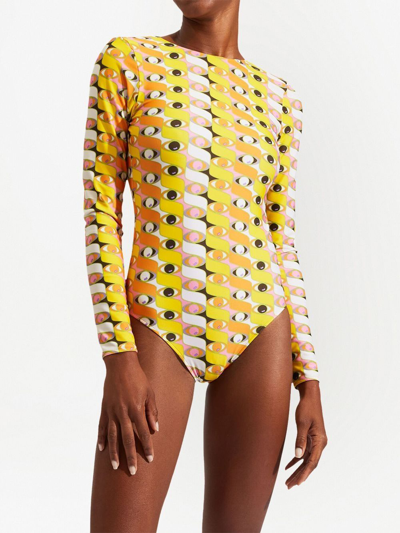 Shop La Doublej Surf Long-sleeved Swimsuit In Yellow