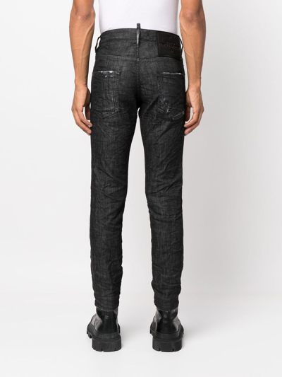 Shop Dsquared2 Distressed Skinny-cut Jeans In Black