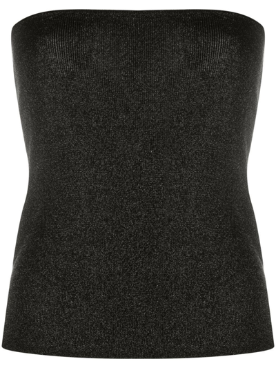 Shop St Agni Galaxy Strapless Sheer Knit Top In Black