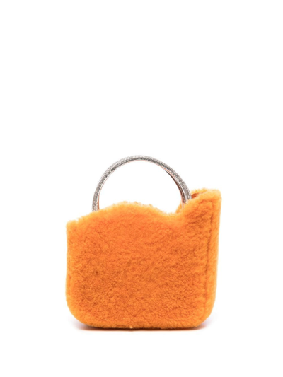 Shop Le Silla Ivy Shearling Micro Bag In Orange