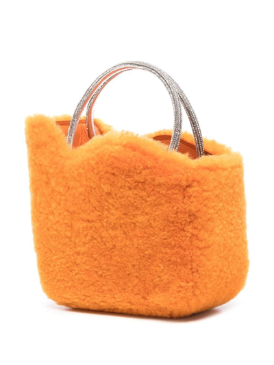 Shop Le Silla Ivy Shearling Micro Bag In Orange