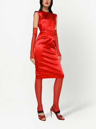 Shop Dolce & Gabbana Sleeveless Silk Midi Dress In Red