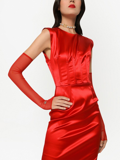 Shop Dolce & Gabbana Sleeveless Silk Midi Dress In Red