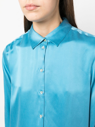 Shop Asceno London Long-sleeve Silk Shirt In Blue