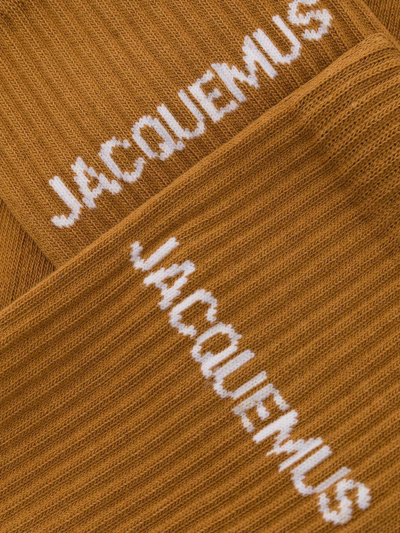 Shop Jacquemus Les Chaussettes  Logo-intarsia Socks In 810 Light Brown
