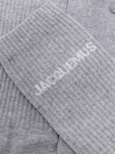 Shop Jacquemus Les Chaussettes  Logo-intarsia Socks In Grey