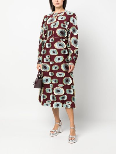 Shop Colville Frayed-detail Graphic-print Dress In Red