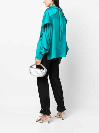 Shop Colville Ruffled-sleeve Satin Blouse In Blue