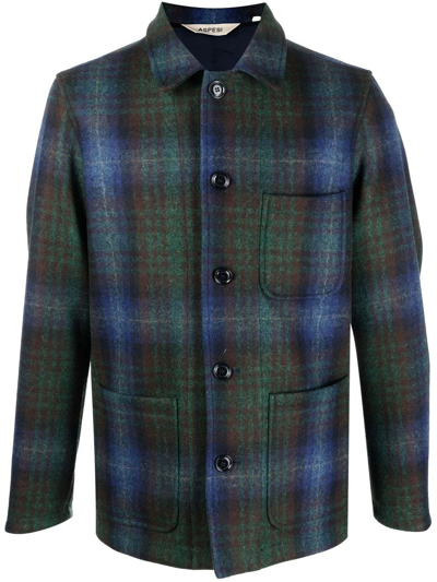 Shop Aspesi Plaid Virgin-wool Shirt Jacket In Blue